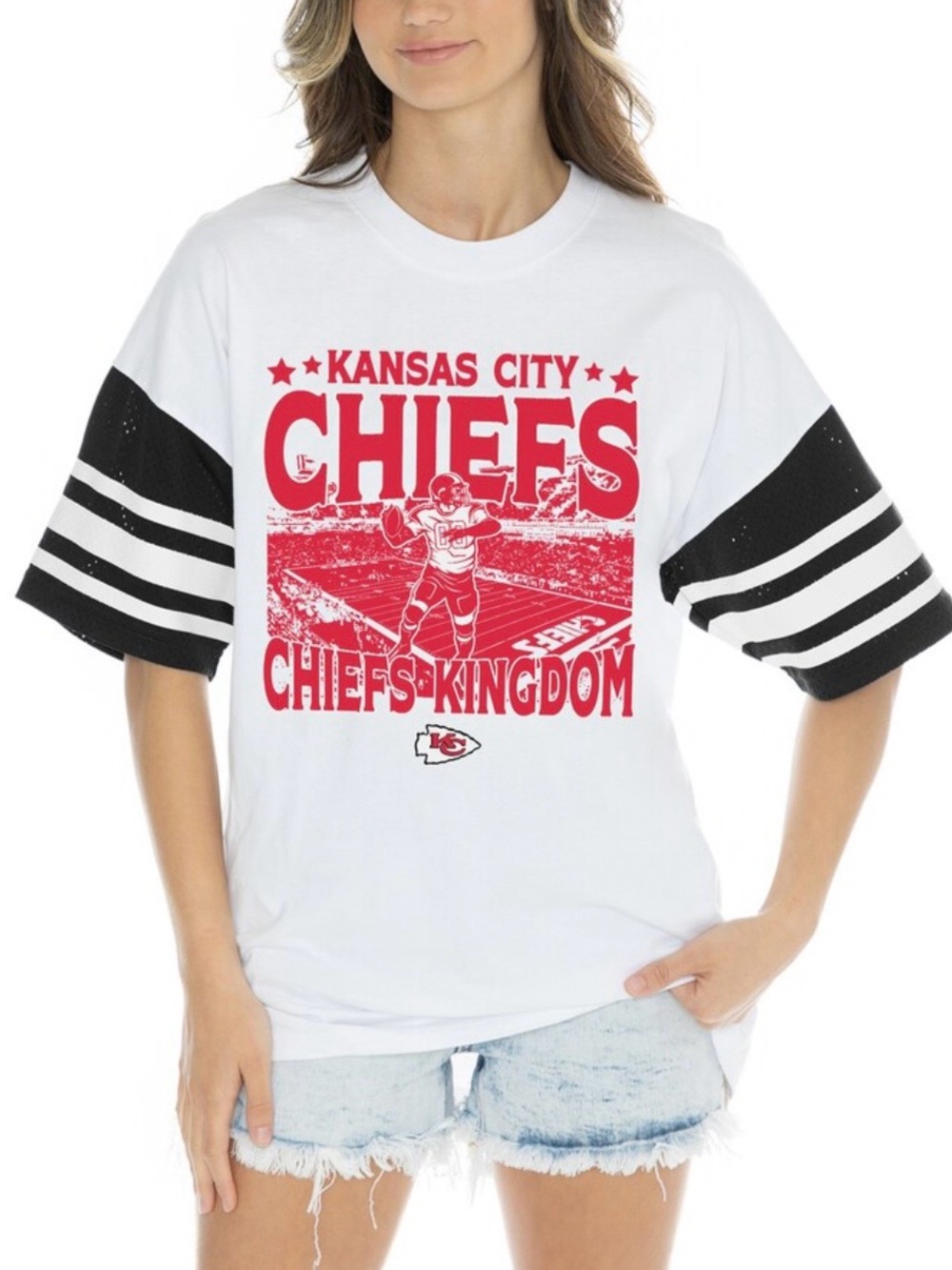 Kansas City Chiefs Graphic Tee Red White Football Jersey Style S Gameday Couture
